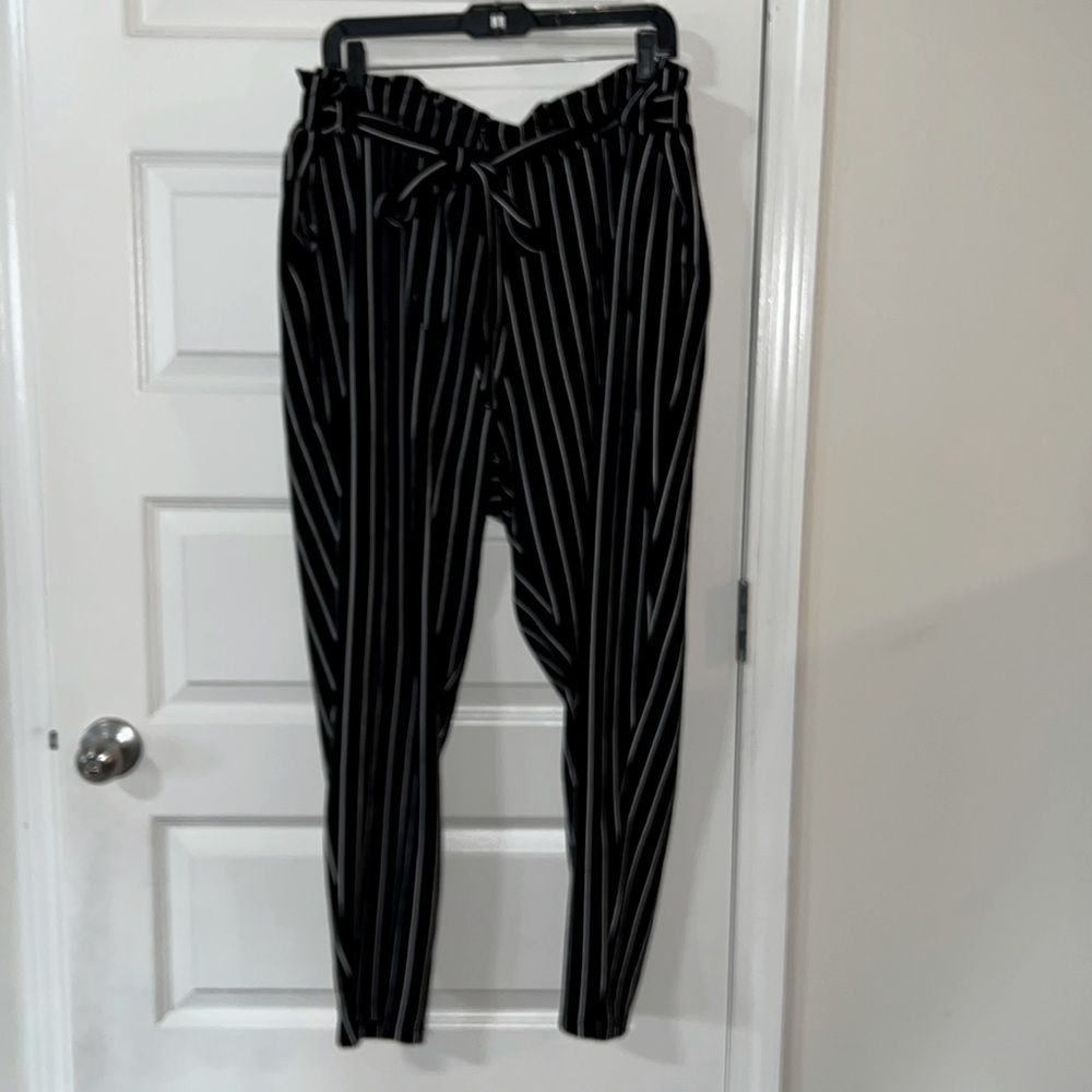 Black and white paper bag waist pant with tie waist from fashion nova sz3x